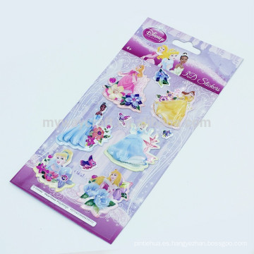 Fábrica de venta de dibujos animados 3D princesa auto adhesivo Puffy Sticker